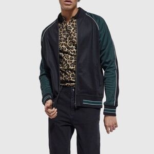 The Kooples Two Toned  Zip Front Sweatshirt Silk Trim Track Jacket Medium